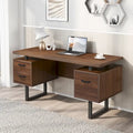 Bureau moderne en noyer avec 3 tiroirs, rangement pour dossiers suspendus et surface étanche de 68,5 cm pour bureau à domicile ou petits espaces de travail