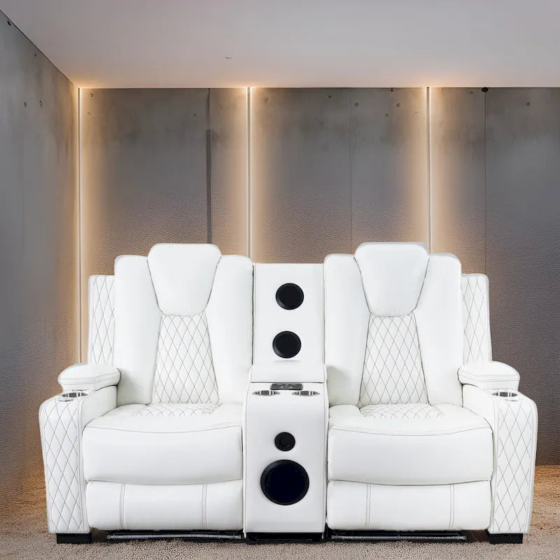 Canapé inclinable électrique, causeuse et fauteuil de cinéma maison avec chargement sans fil, port USB, rangement et haut-parleurs intégrés