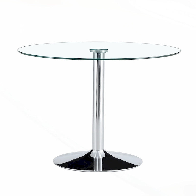 Table à manger circulaire moderne avec plateau en verre élégant et pieds en métal robustes pour divers espaces