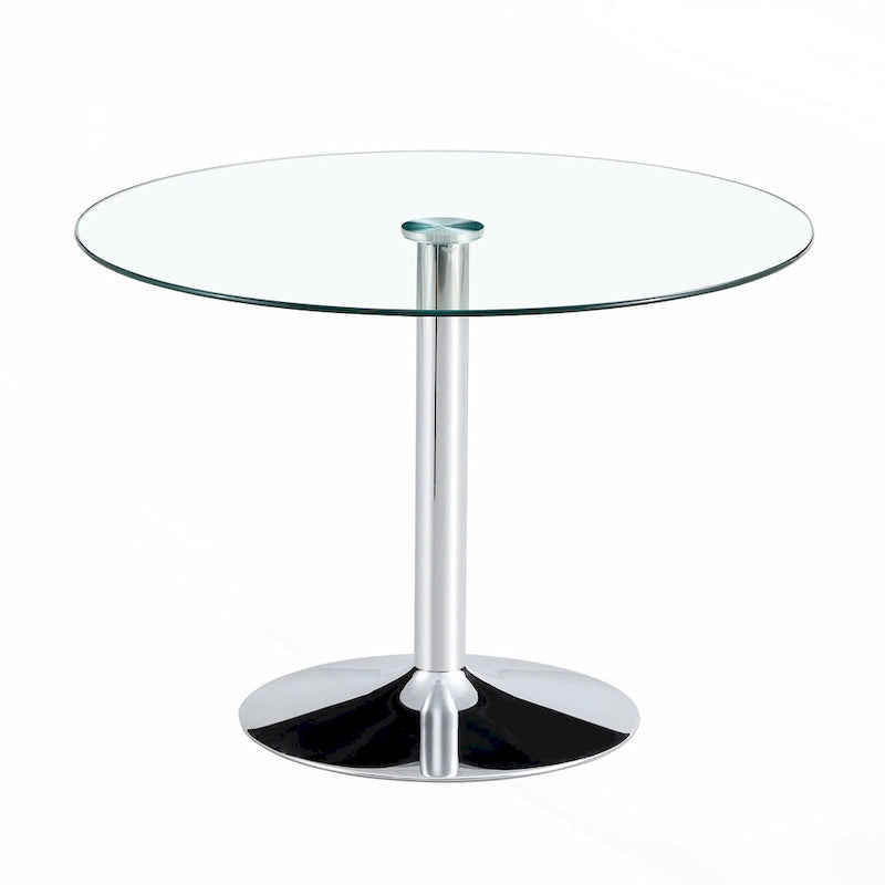 Table à manger circulaire moderne avec plateau en verre élégant et pieds en métal robustes pour divers espaces