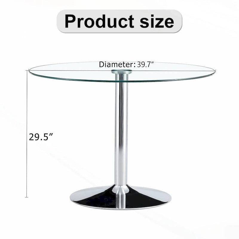 Table à manger circulaire moderne avec plateau en verre élégant et pieds en métal robustes pour divers espaces
