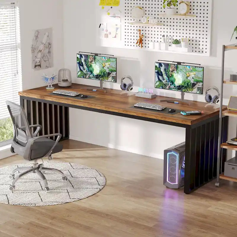 Bureau informatique 2 personnes de 199,9 cm, bureau exécutif en bois pour bureau à domicile