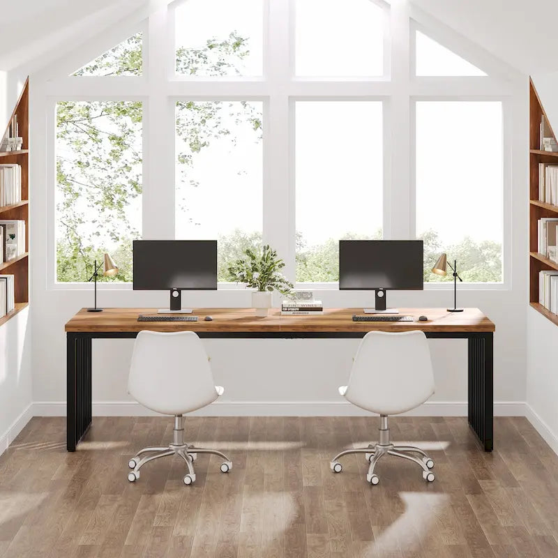 Bureau informatique 2 personnes de 199,9 cm, bureau exécutif en bois pour bureau à domicile