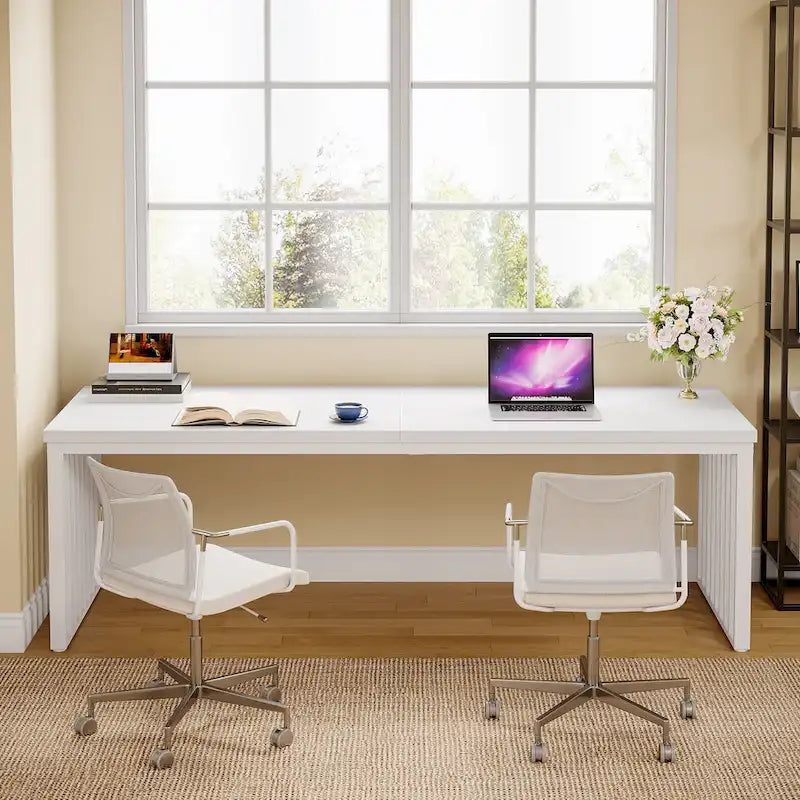Bureau informatique 2 personnes de 199,9 cm, bureau exécutif en bois pour bureau à domicile