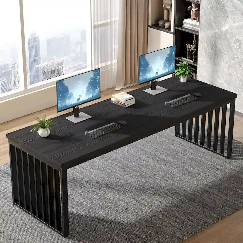 Bureau informatique 2 personnes de 199,9 cm, bureau exécutif en bois pour bureau à domicile
