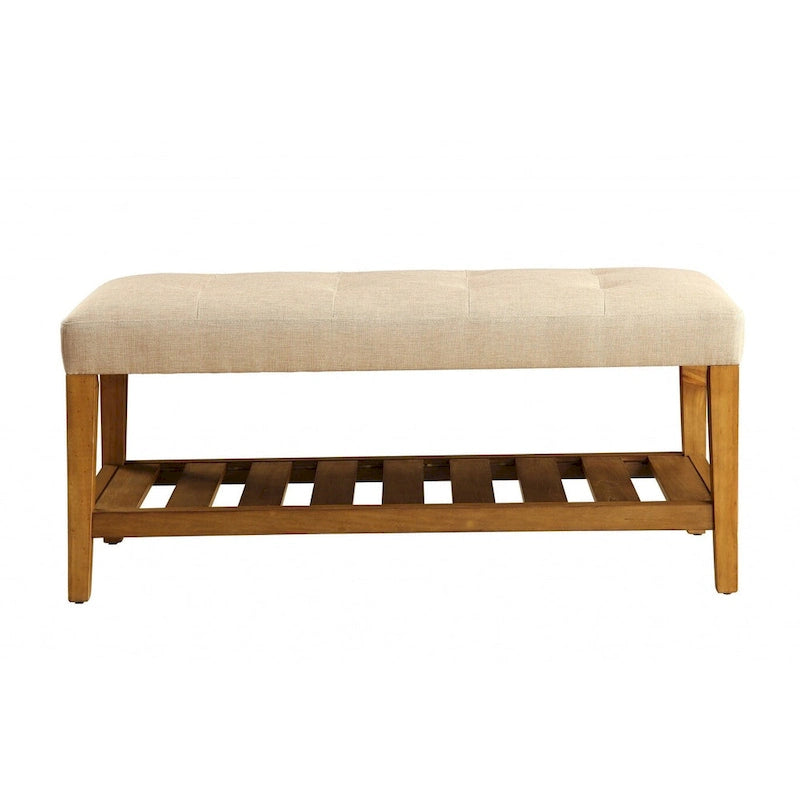 Banc en polyester beige et marron rembourré avec étagères