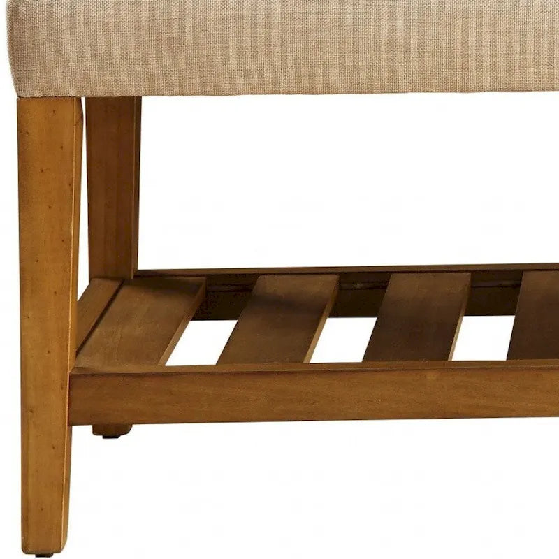 Banc en polyester beige et marron rembourré avec étagères