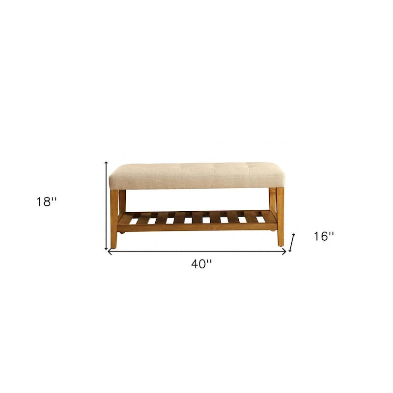 Banc en polyester beige et marron rembourré avec étagères