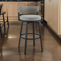 Ella 30 Inch Modern Outdoor Patio Swivel Bar Stool, Aluminum, Gray, Black