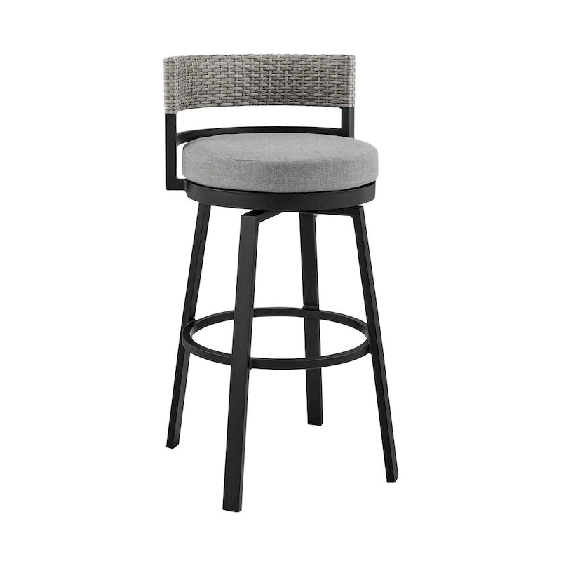 30 Inch Modern Outdoor Patio Swivel Bar Stool, Aluminum, Gray, Black