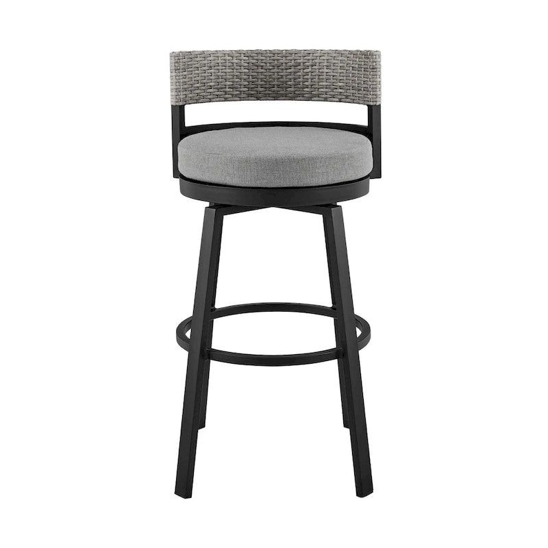 30 Inch Modern Outdoor Patio Swivel Bar Stool, Aluminum, Gray, Black