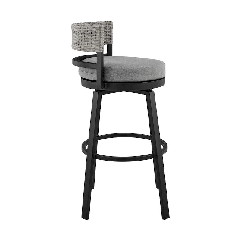 30 Inch Modern Outdoor Patio Swivel Bar Stool, Aluminum, Gray, Black