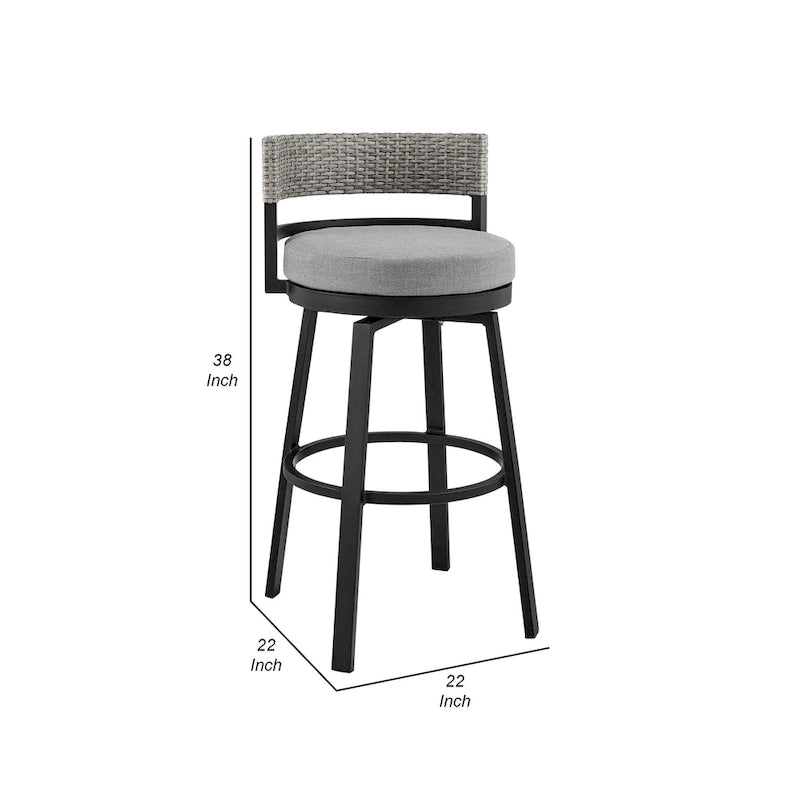 30 Inch Modern Outdoor Patio Swivel Bar Stool, Aluminum, Gray, Black