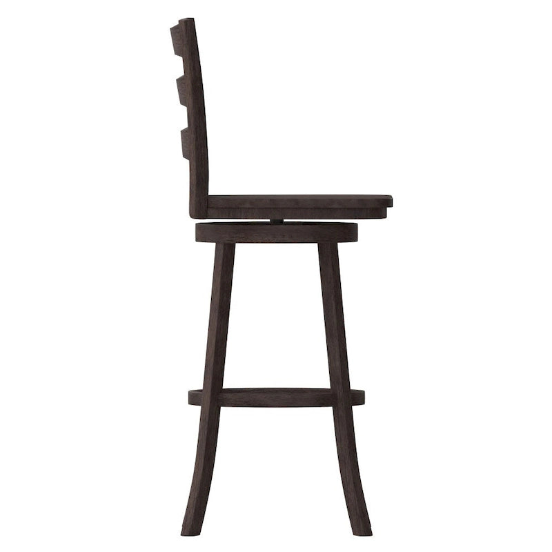 Tabouret de bar pivotant en bois avec dossier à barreaux et repose-pieds