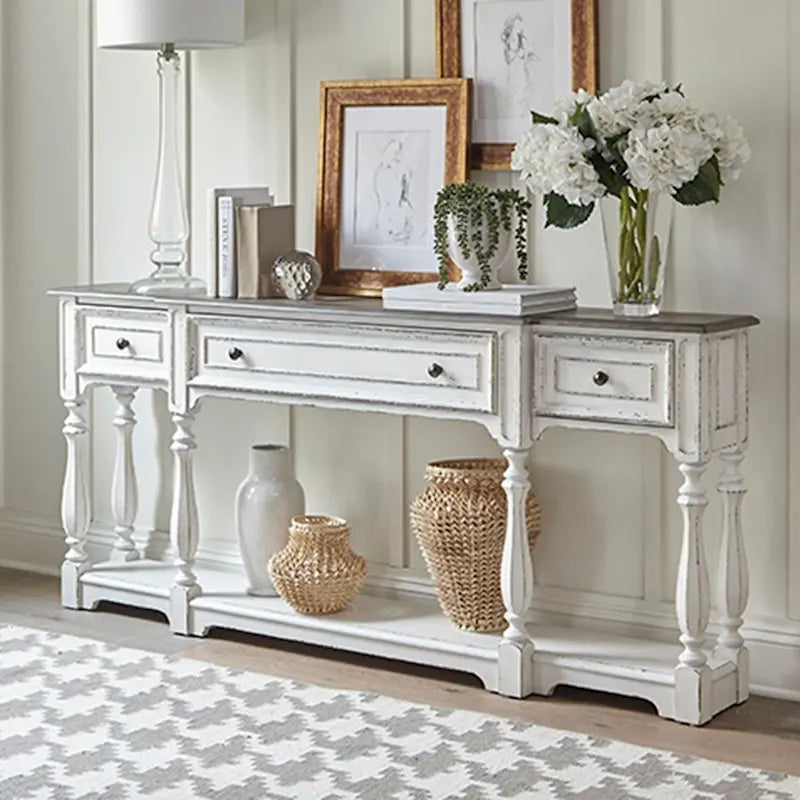 Antique White & Weathered Bark 72 Inch Hall Console Table
