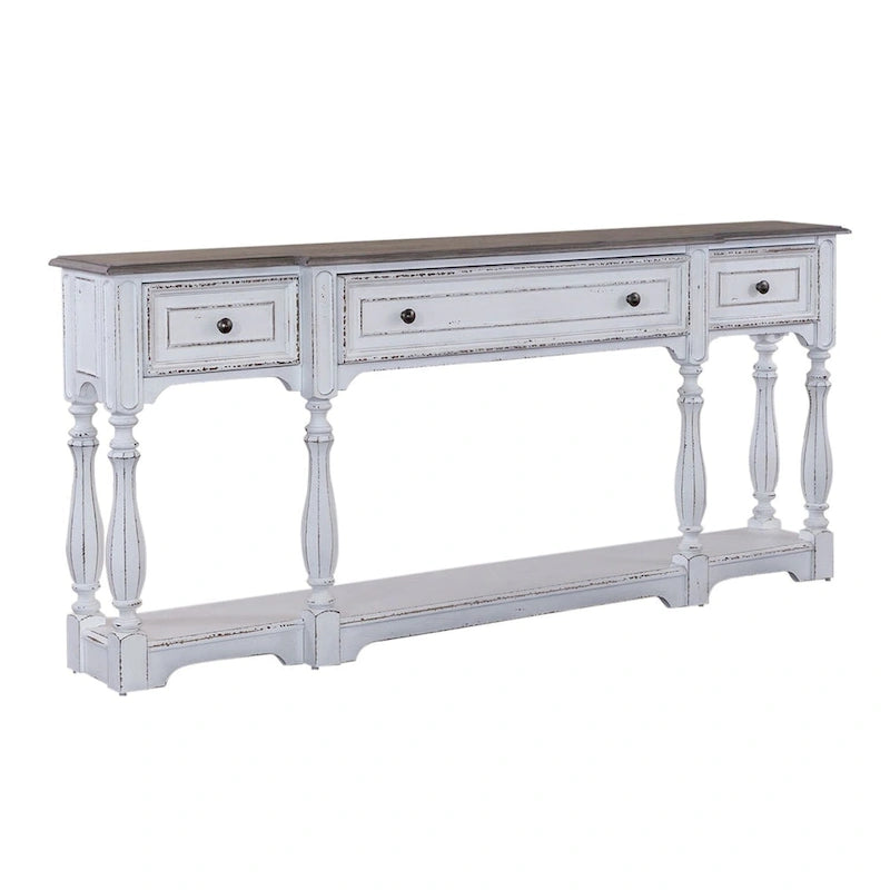 Antique White & Weathered Bark 72 Inch Hall Console Table