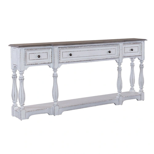 Console de hall 72 po blanc antique et écorce vieillie