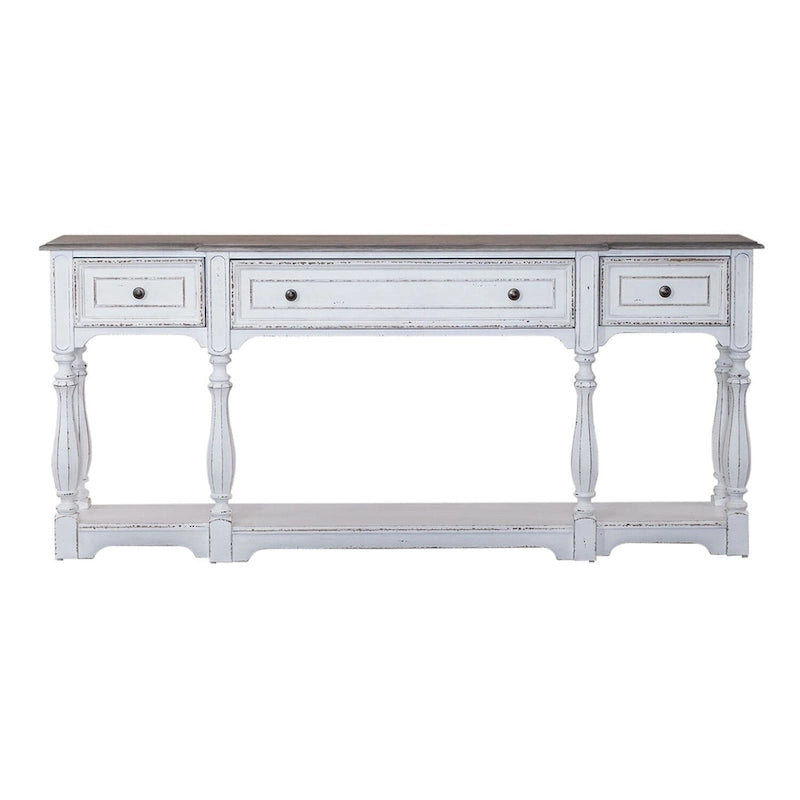 Antique White & Weathered Bark 72 Inch Hall Console Table