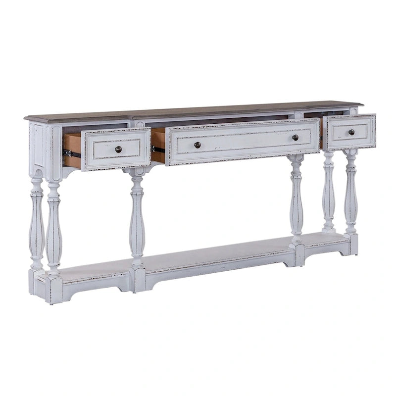 Antique White & Weathered Bark 72 Inch Hall Console Table