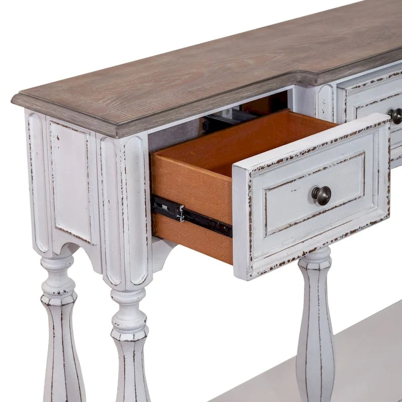 Antique White & Weathered Bark 72 Inch Hall Console Table