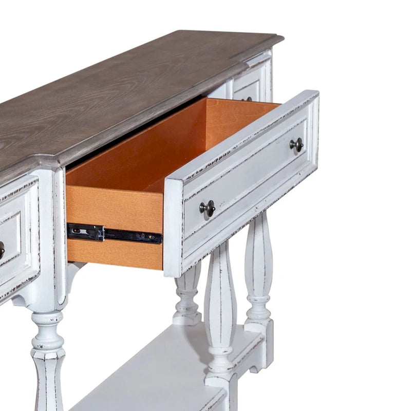 Antique White & Weathered Bark 72 Inch Hall Console Table