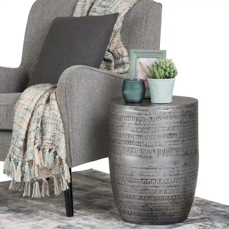 15 Wide Tribal Pattern Metal Accent Table & Assembled - 15w x 15 d x 20 h