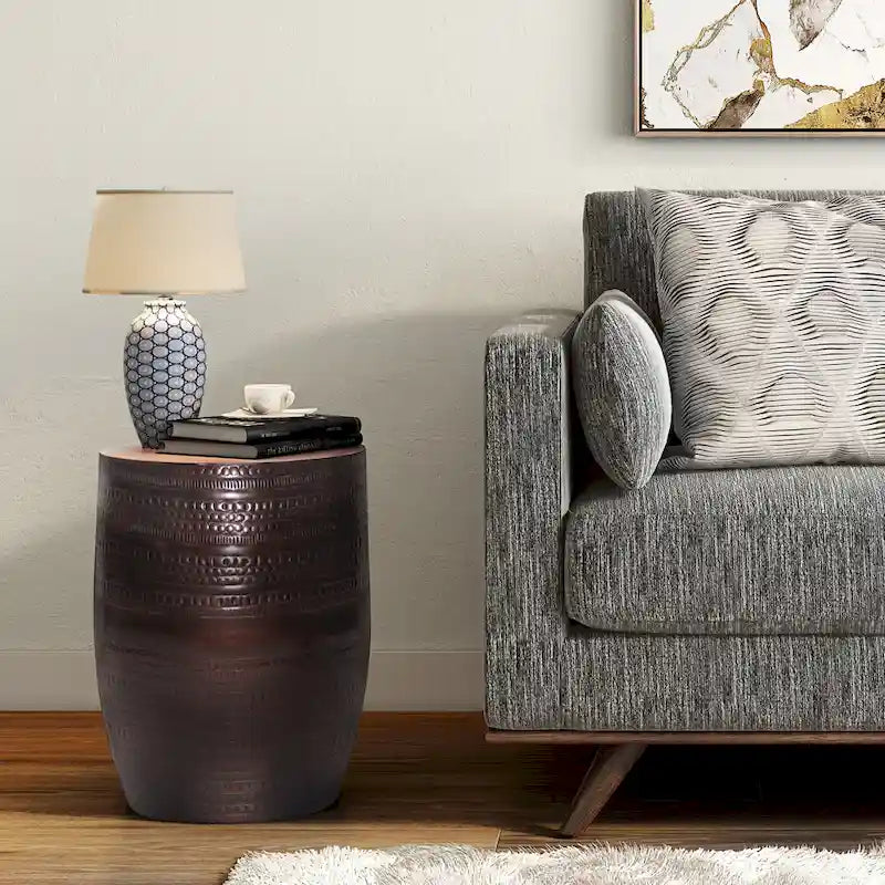 15 Wide Tribal Pattern Metal Accent Table & Assembled - 15w x 15 d x 20 h