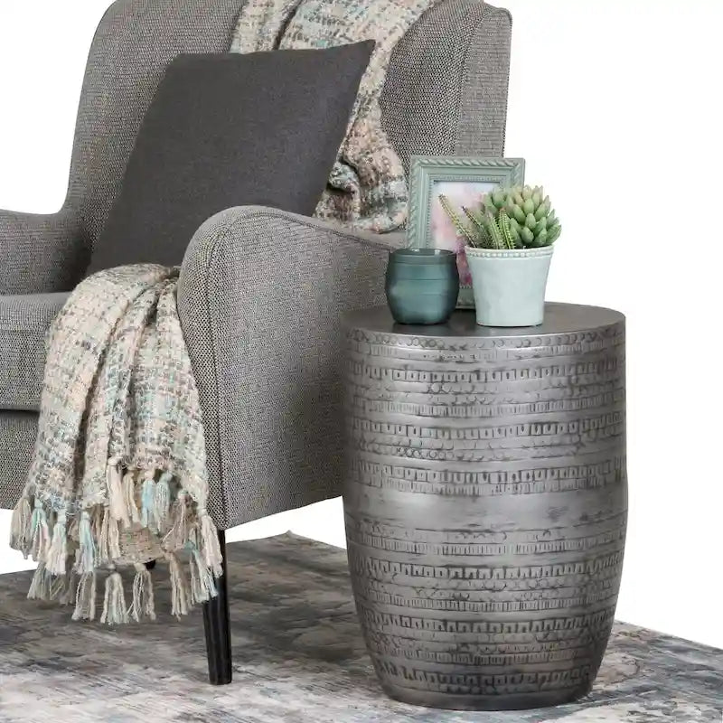 15 Wide Tribal Pattern Metal Accent Table & Assembled - 15w x 15 d x 20 h
