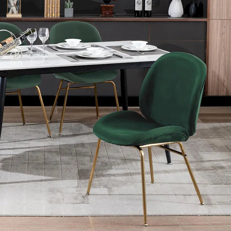 Chaise de salle à manger en velours avec pieds dorés