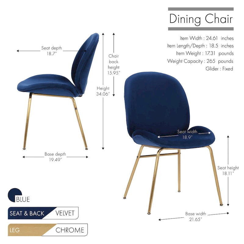 Chaise de salle à manger en velours avec pieds dorés