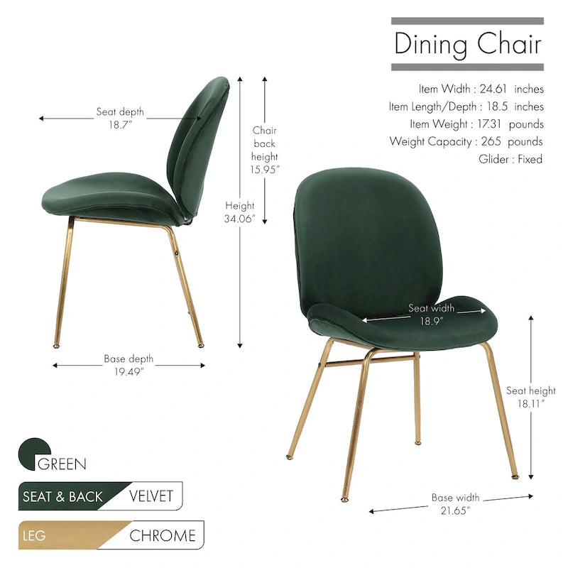 Chaise de salle à manger en velours avec pieds dorés