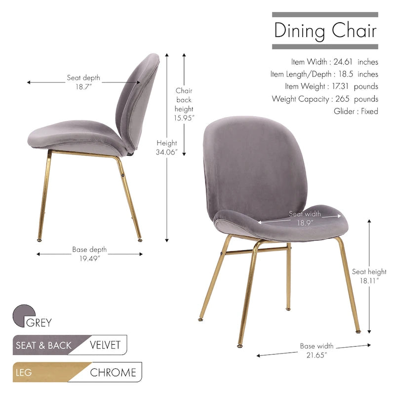 Chaise de salle à manger en velours avec pieds dorés