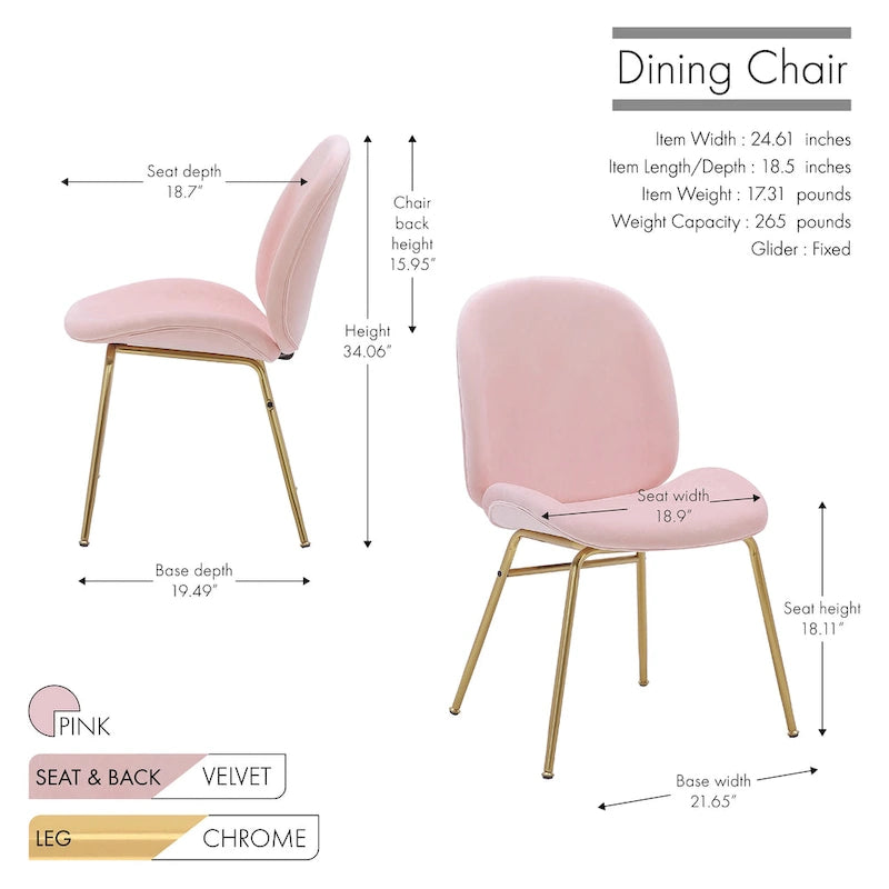 Chaise de salle à manger en velours avec pieds dorés