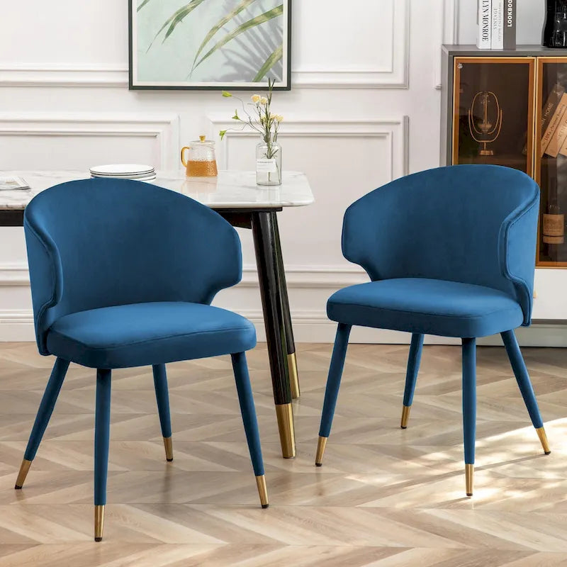 Chaises de salle à manger en velours avec bordure dorée, lot de 2
