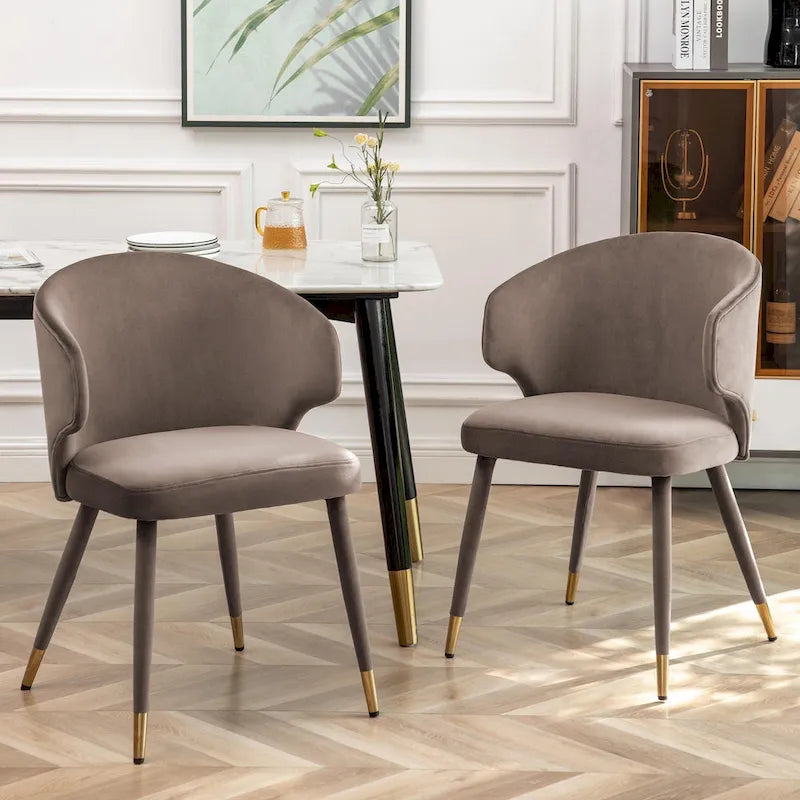 Chaises de salle à manger en velours avec bordure dorée, lot de 2