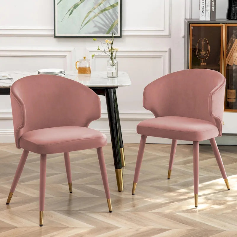 Chaises de salle à manger en velours avec bordure dorée, lot de 2