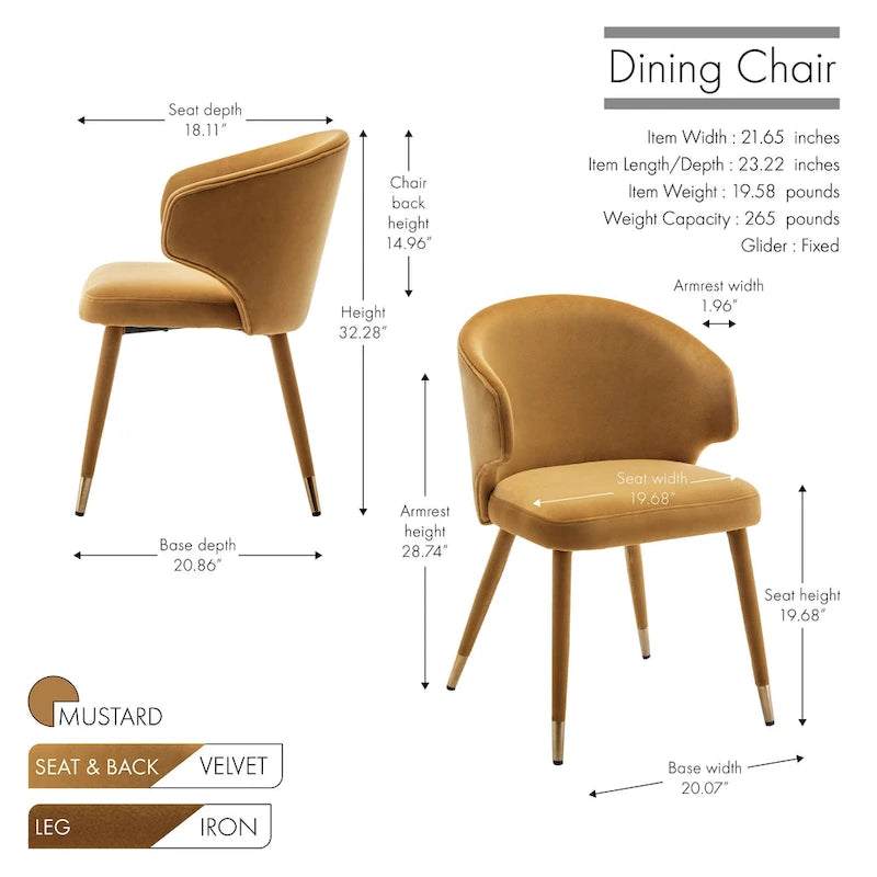 Chaises de salle à manger en velours avec bordure dorée, lot de 2