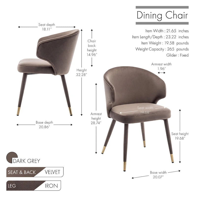 Chaises de salle à manger en velours avec bordure dorée, lot de 2