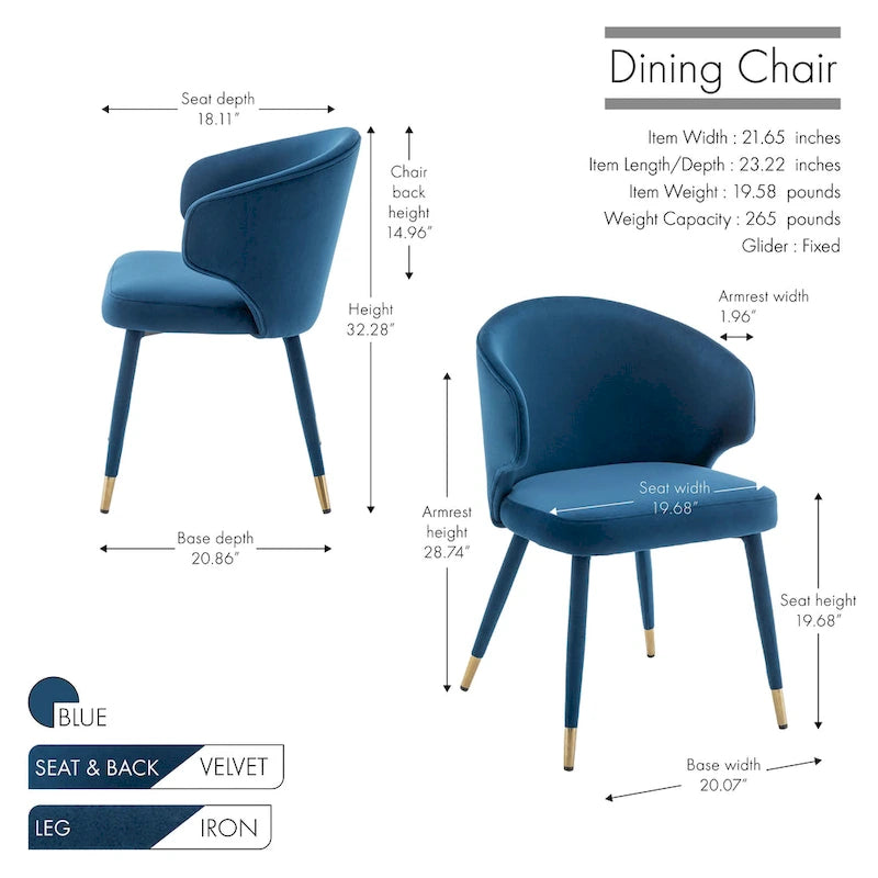Chaises de salle à manger en velours avec bordure dorée, lot de 2