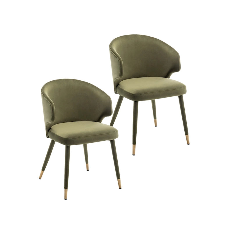 Chaises de salle à manger en velours avec bordure dorée, lot de 2