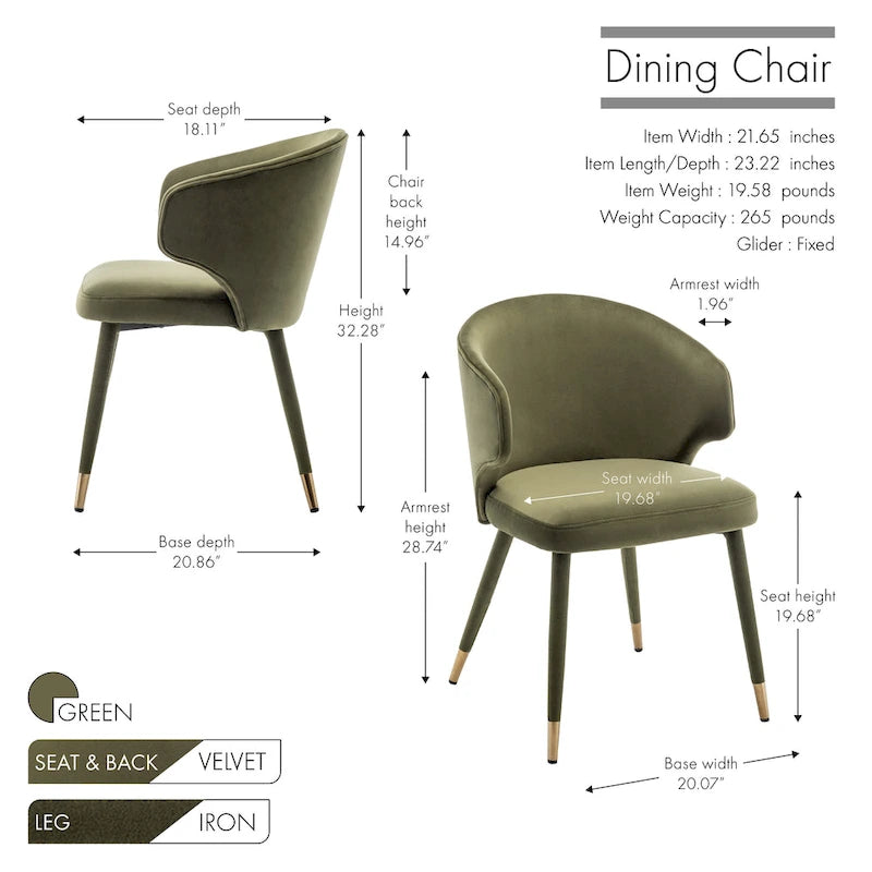 Chaises de salle à manger en velours avec bordure dorée, lot de 2