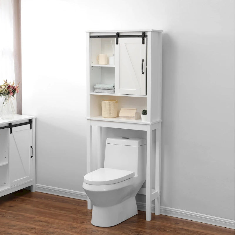 Meuble de rangement de salle de bain blanc en MDF style ferme à placer au-dessus des toilettes