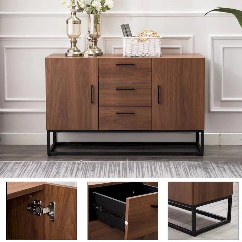 Bahut effet bois avec meuble de service à 3 tiroirs