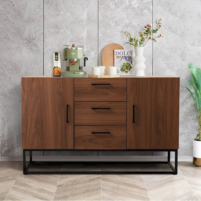 Bahut effet bois avec meuble de service à 3 tiroirs