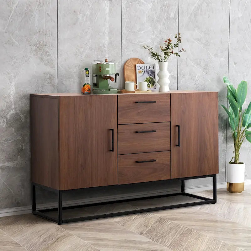 Bahut effet bois avec meuble de service à 3 tiroirs