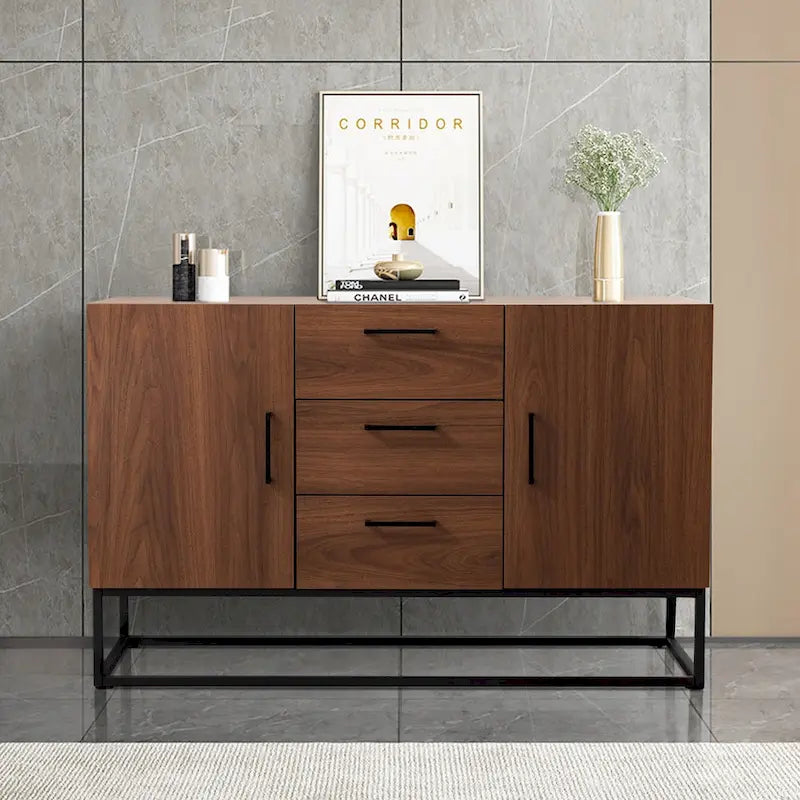 Bahut effet bois avec meuble de service à 3 tiroirs