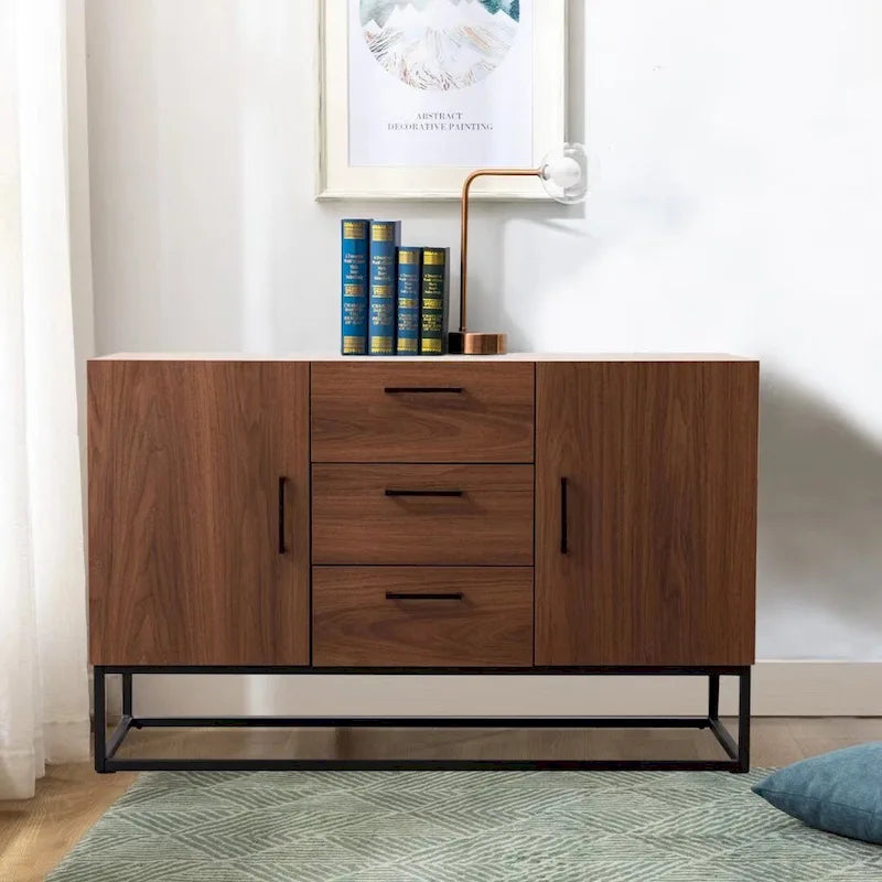 Bahut effet bois avec meuble de service à 3 tiroirs