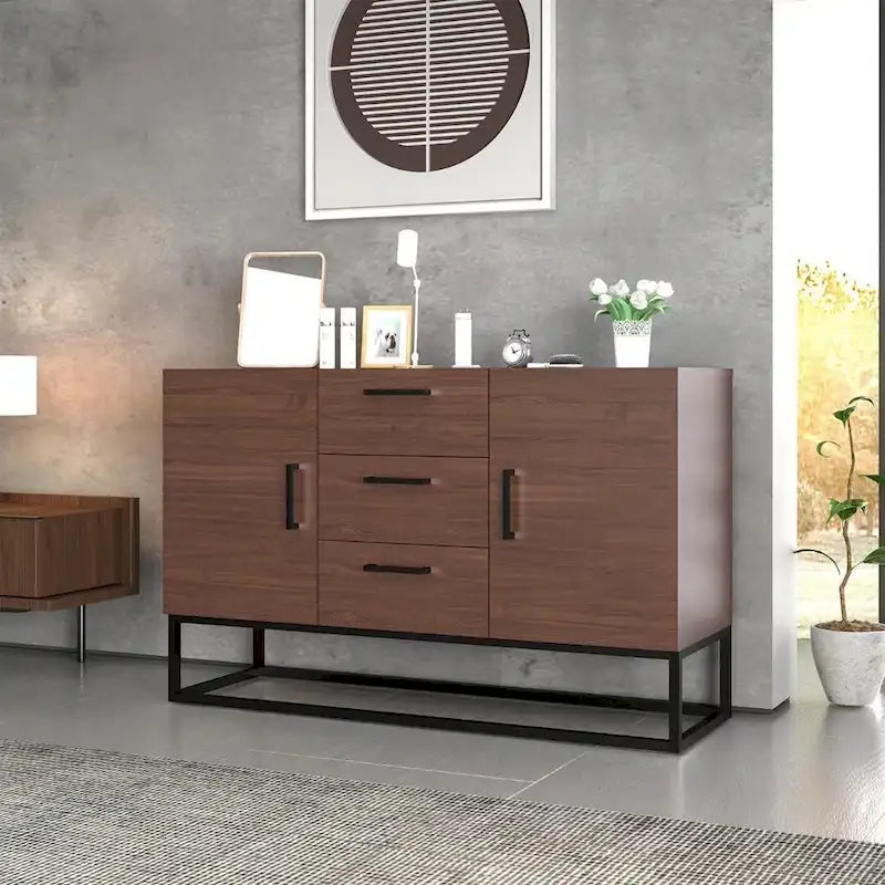 Bahut effet bois avec meuble de service à 3 tiroirs