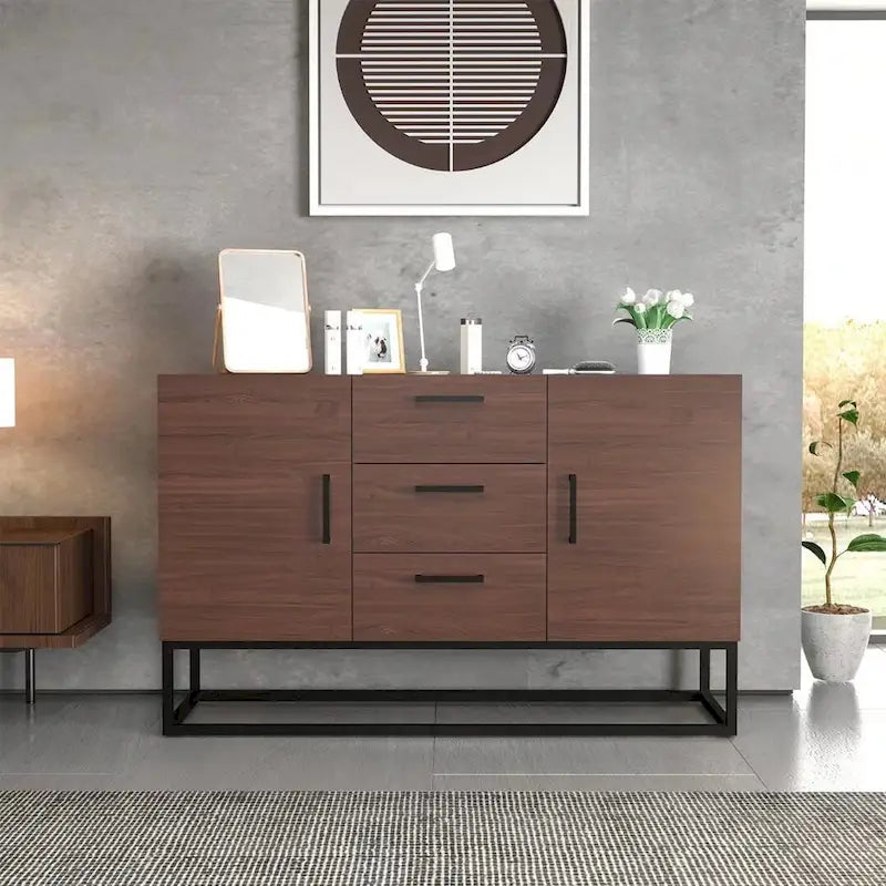 Bahut effet bois avec meuble de service à 3 tiroirs