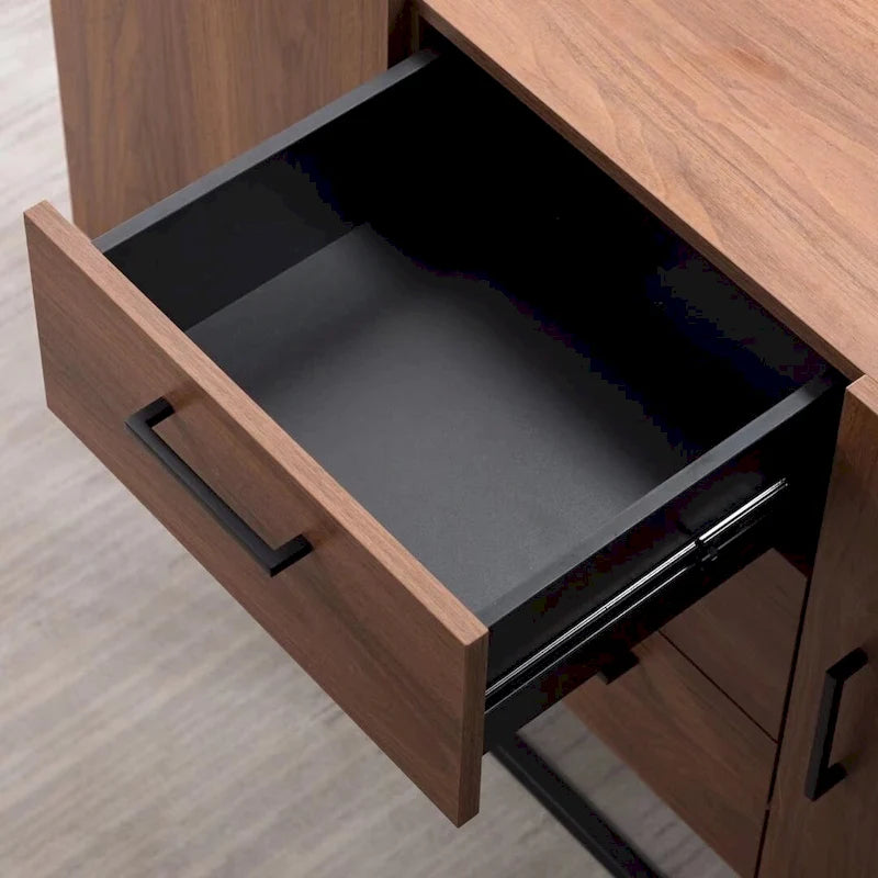 Bahut effet bois avec meuble de service à 3 tiroirs